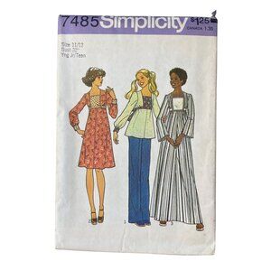 70s Simplicity 7485 Vintage 1970s Sewing Pattern Size 11/12 Dress or Top UNCUT